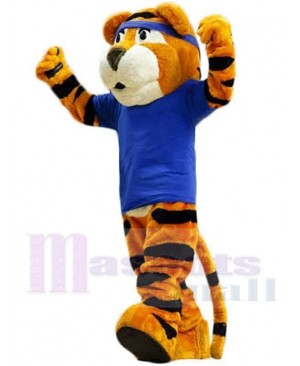 College Sport Tiger Mascot Costume Animal in Royal Blue T-shirt