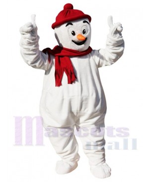 Christmas Snowman Mascot Costume with Red Hat Cartoon
