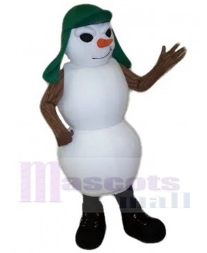 Green Hat Snowman Mascot Costume Cartoon