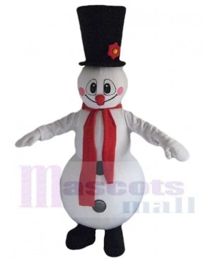 Snowman Mascot Costume Cartoon with Flower Hat