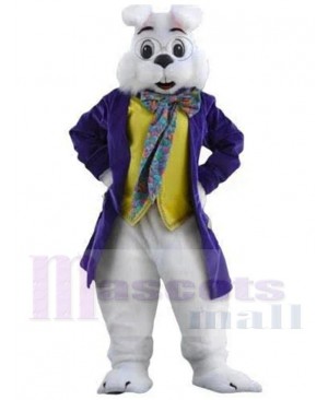Elegant Wendell Rabbit Mascot Costume Animal in Purple and Yellow Suit