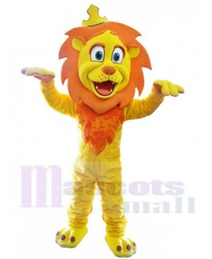 Yellow Lion Mascot Costume Animal with Crown
