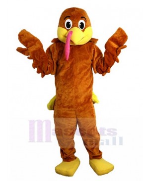 Brown Turkey Mascot Costume with Yellow Tail Animal