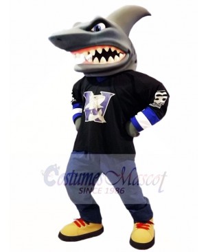 Cute Black Shirt Shark Mascot Costume Ocean