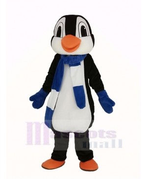 Penguin With Blue and White Scarf Mascot Costume