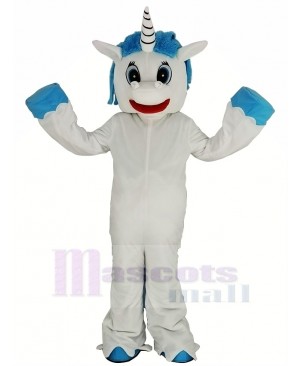 Unicorn with Blue Mane Mascot Costume Cartoon	