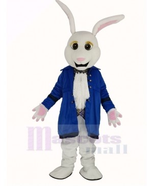 Easter White Rabbit in Blue Coat Mascot Costume