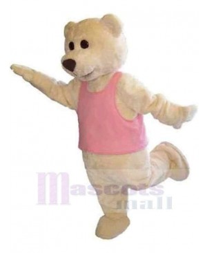 Pink Vest Beige Bear Mascot Costume For Adults Mascot Heads