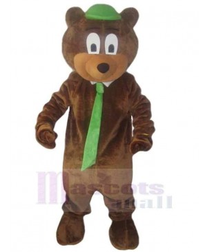 Bear with Green Tie Mascot Costume For Adults Mascot Heads