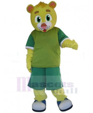 Yellow Bear in Green T-shirt Mascot Costume For Adults Mascot Heads