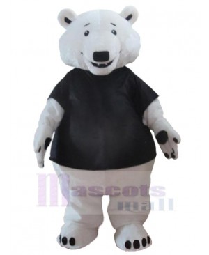 Polar Bear in Black T-shirt Mascot Costume Animal