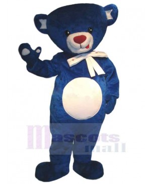 Blue Bear with White Bow Tie Mascot Costume Animal