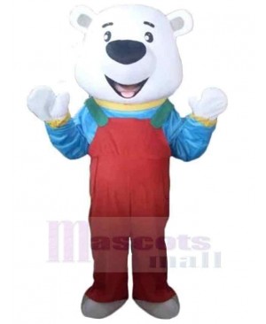 Polar Bear with Red Overalls Mascot Costume Animal
