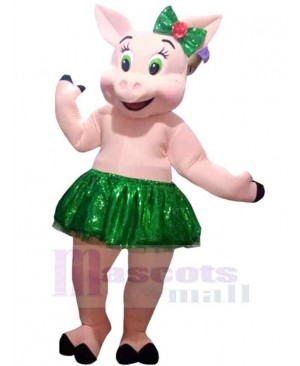 Pig in Green Tutu Mascot Costume Animal