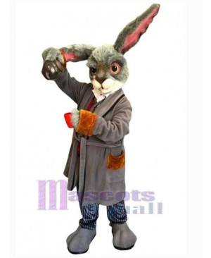 Bunny in Gray Coat Mascot Costume Animal