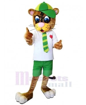 Green Hat Cheetah Mascot Costume For Adults Mascot Heads