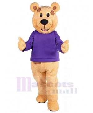 Bear in Long Purple Sleeves Mascot Costume Animal