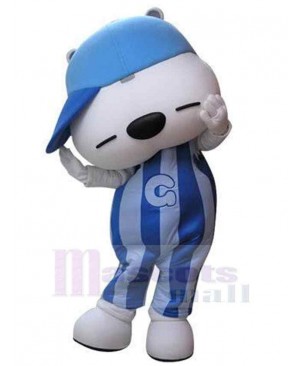 Sport Bear in Blue Hat Mascot Costume Animal